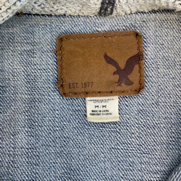 American Eagle Jean Sweater Jacket Hood Gray Women’s Size Medium - Picture 6 of 12